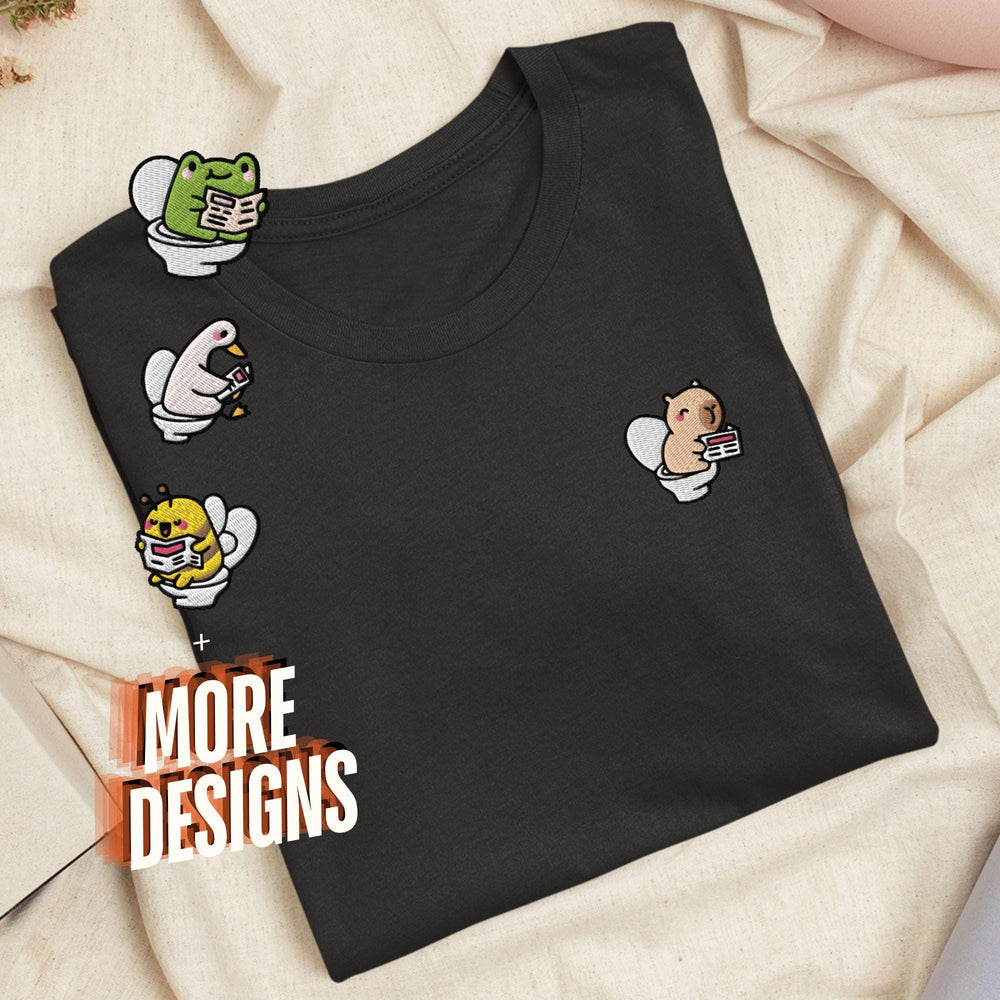 a t - shirt with a bunch of stickers on it