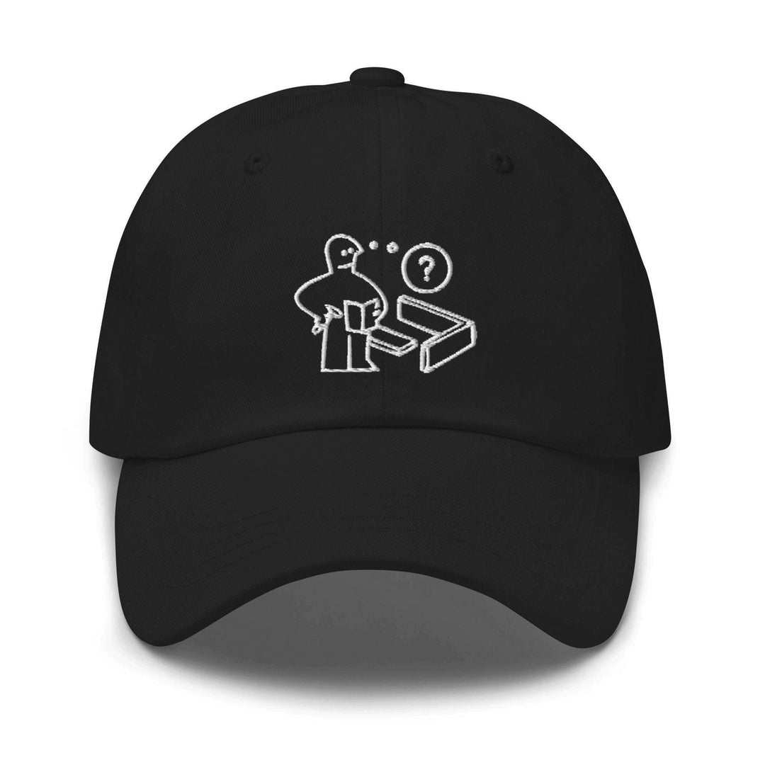 a black hat with a drawing of a man holding a book