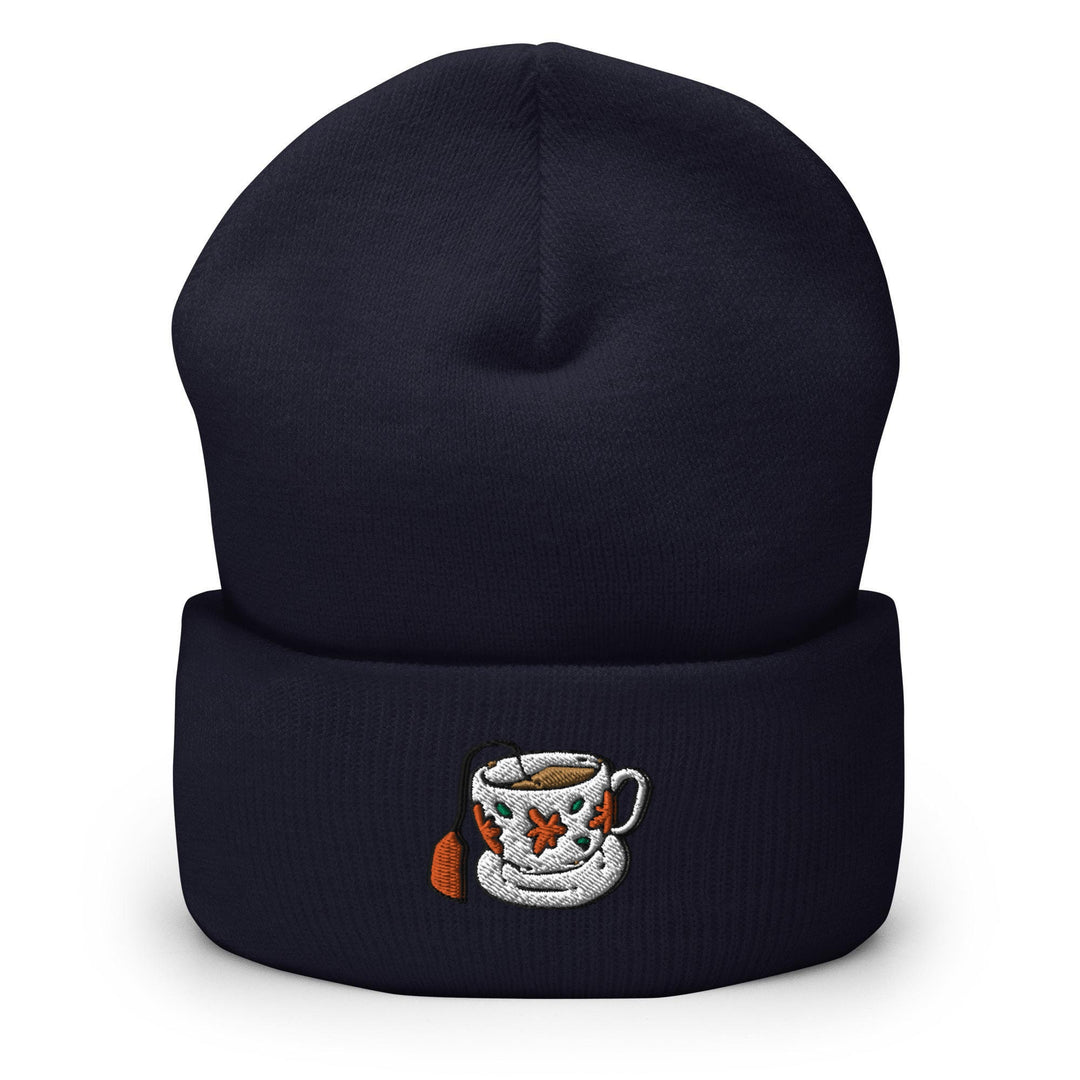 a beanie with a picture of a coffee cup on it