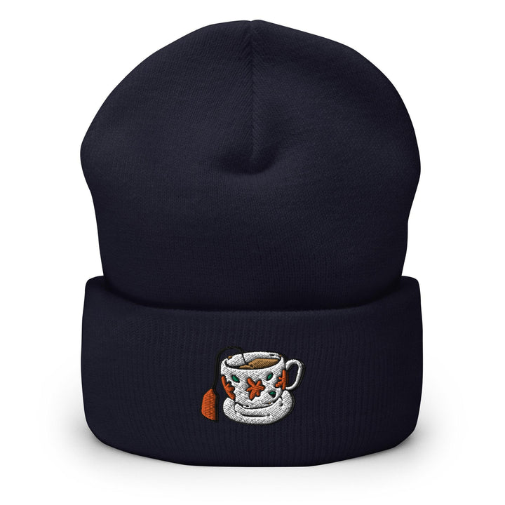 a beanie with a picture of a coffee cup on it