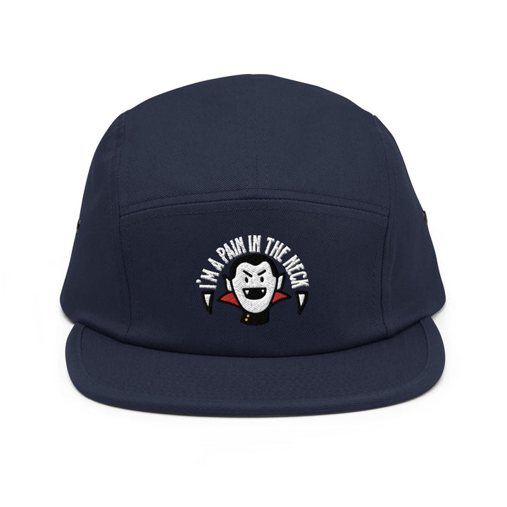 a blue hat with a cartoon character on it