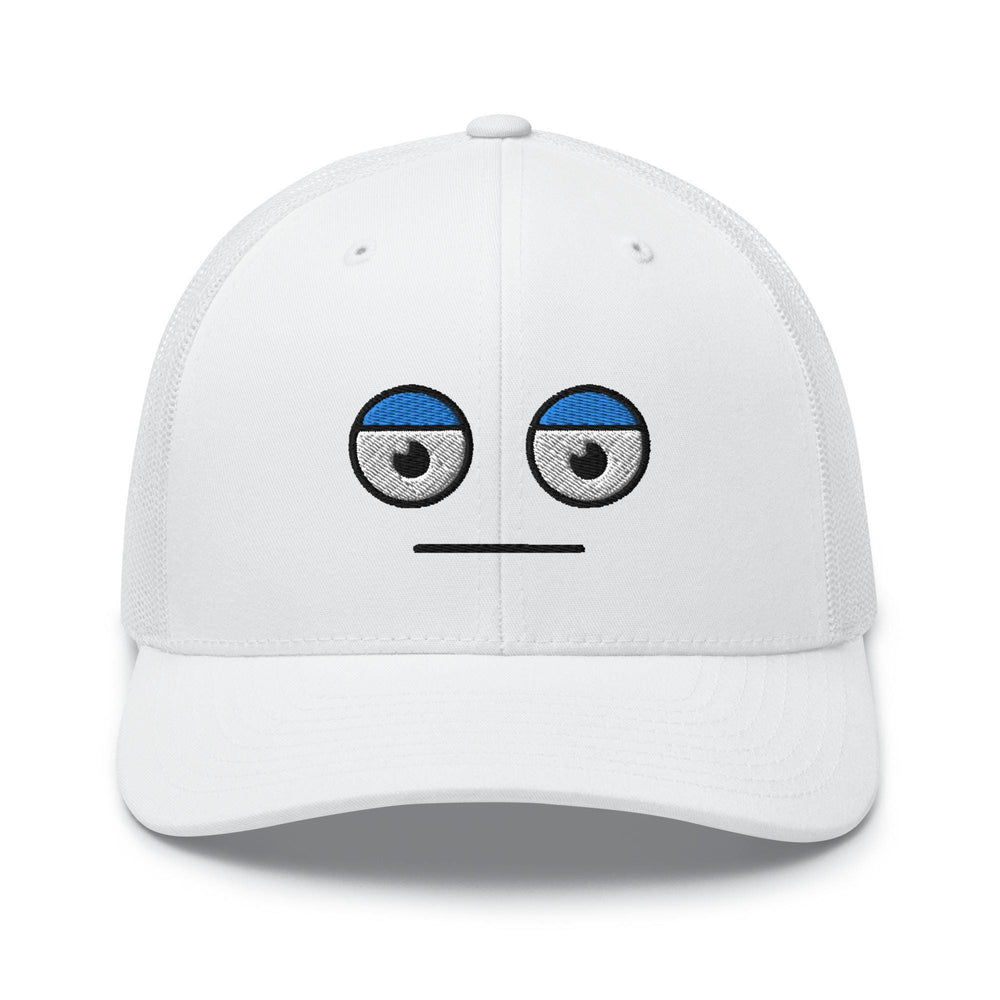a white hat with a face drawn on it