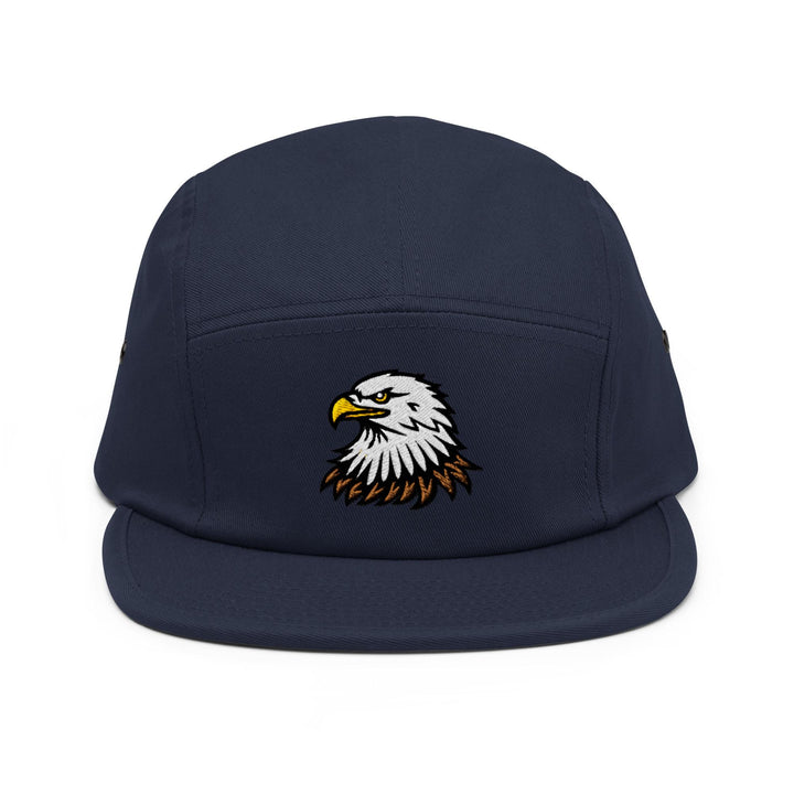 a blue hat with an eagle embroidered on it