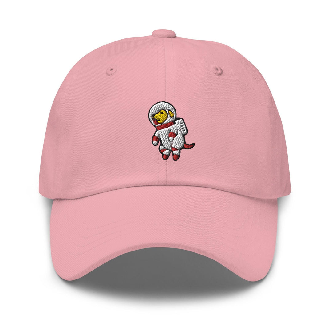 a pink hat with a cartoon character on it