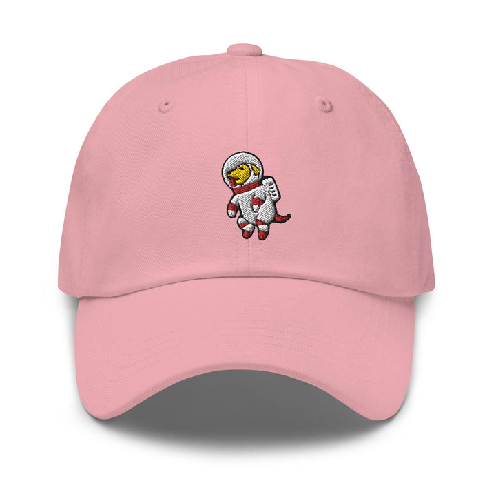 a pink hat with a cartoon character on it