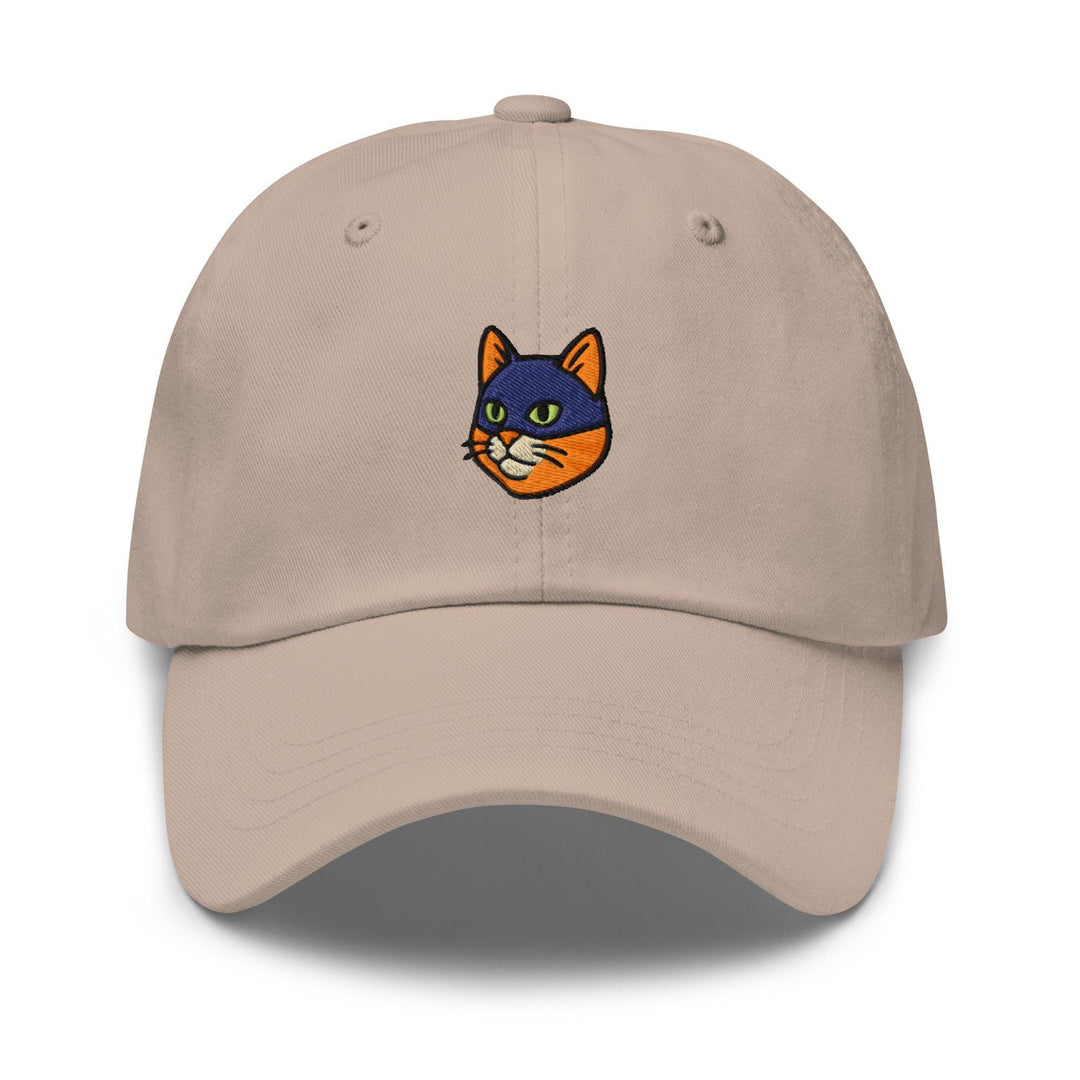 a baseball cap with a cat embroidered on the front
