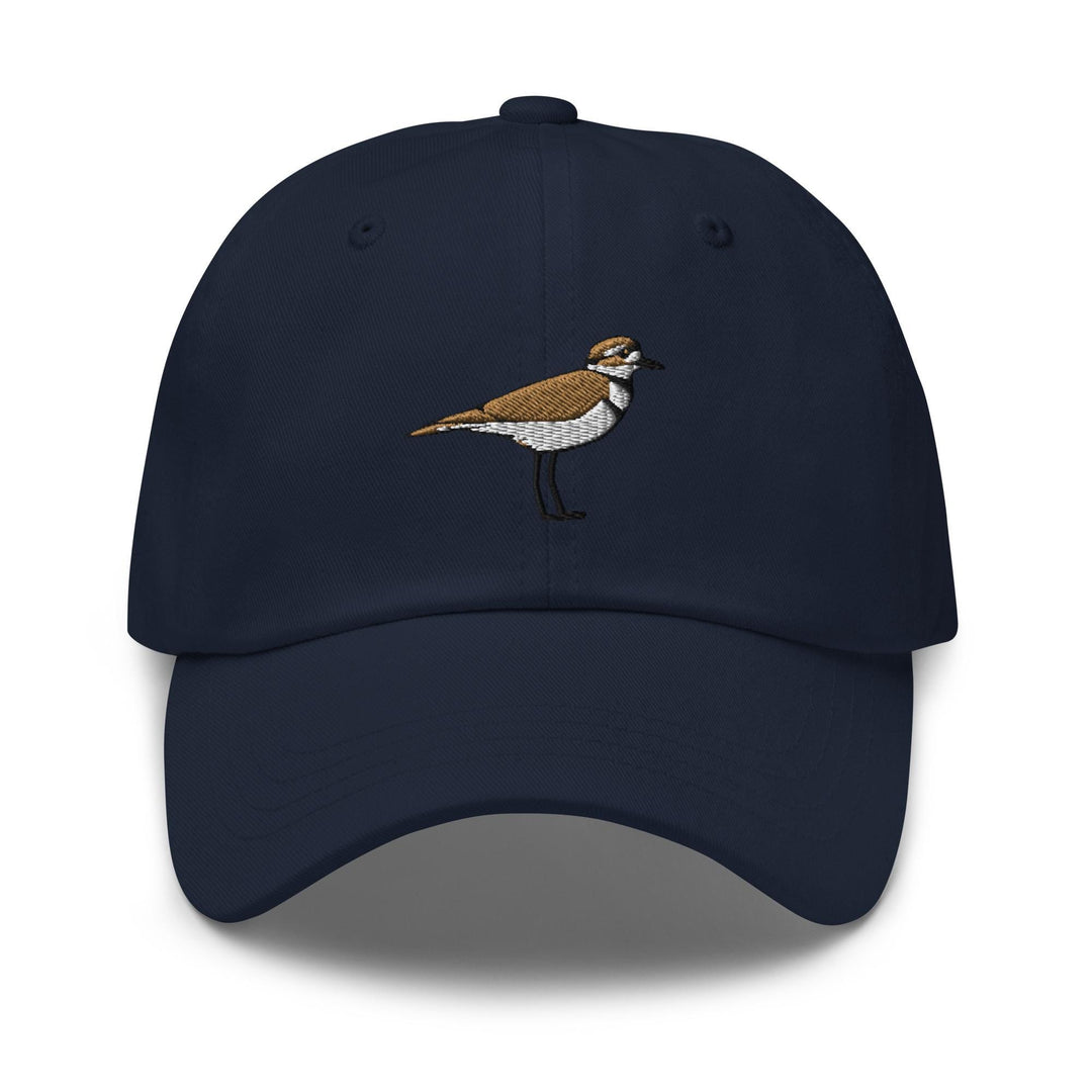 a blue hat with a bird embroidered on it