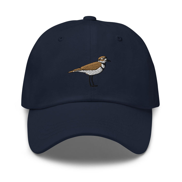 a blue hat with a bird embroidered on it
