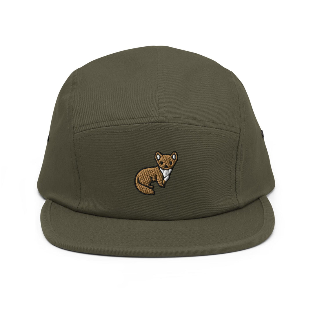 a green hat with a brown bear embroidered on it