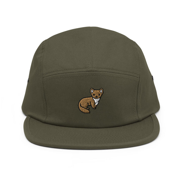 a green hat with a brown bear embroidered on it