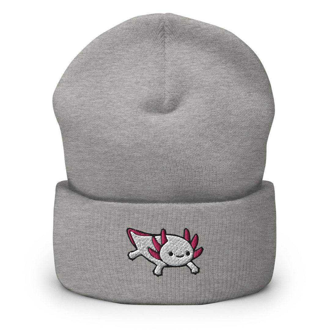 a grey beanie with a cartoon character on it