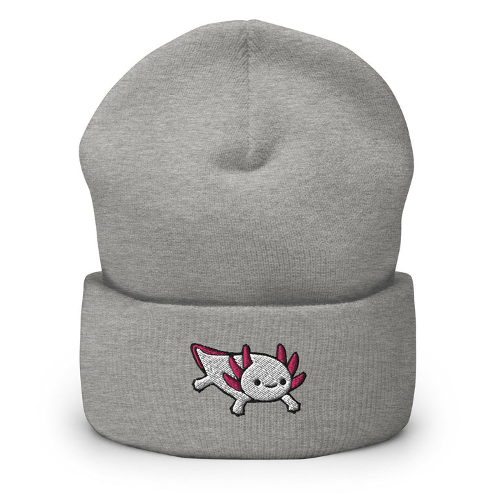 a grey beanie with a cartoon character on it