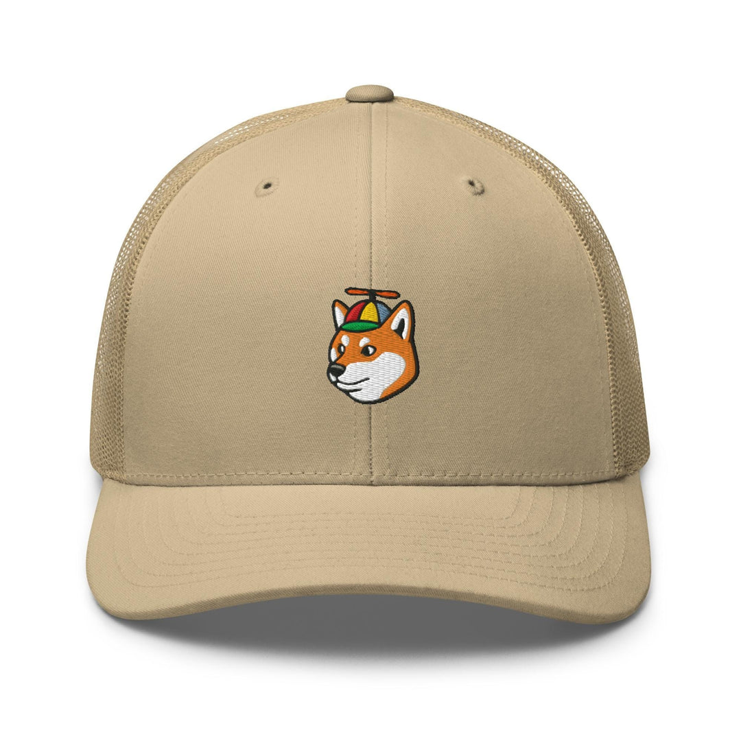 a tan hat with a picture of a fox on it