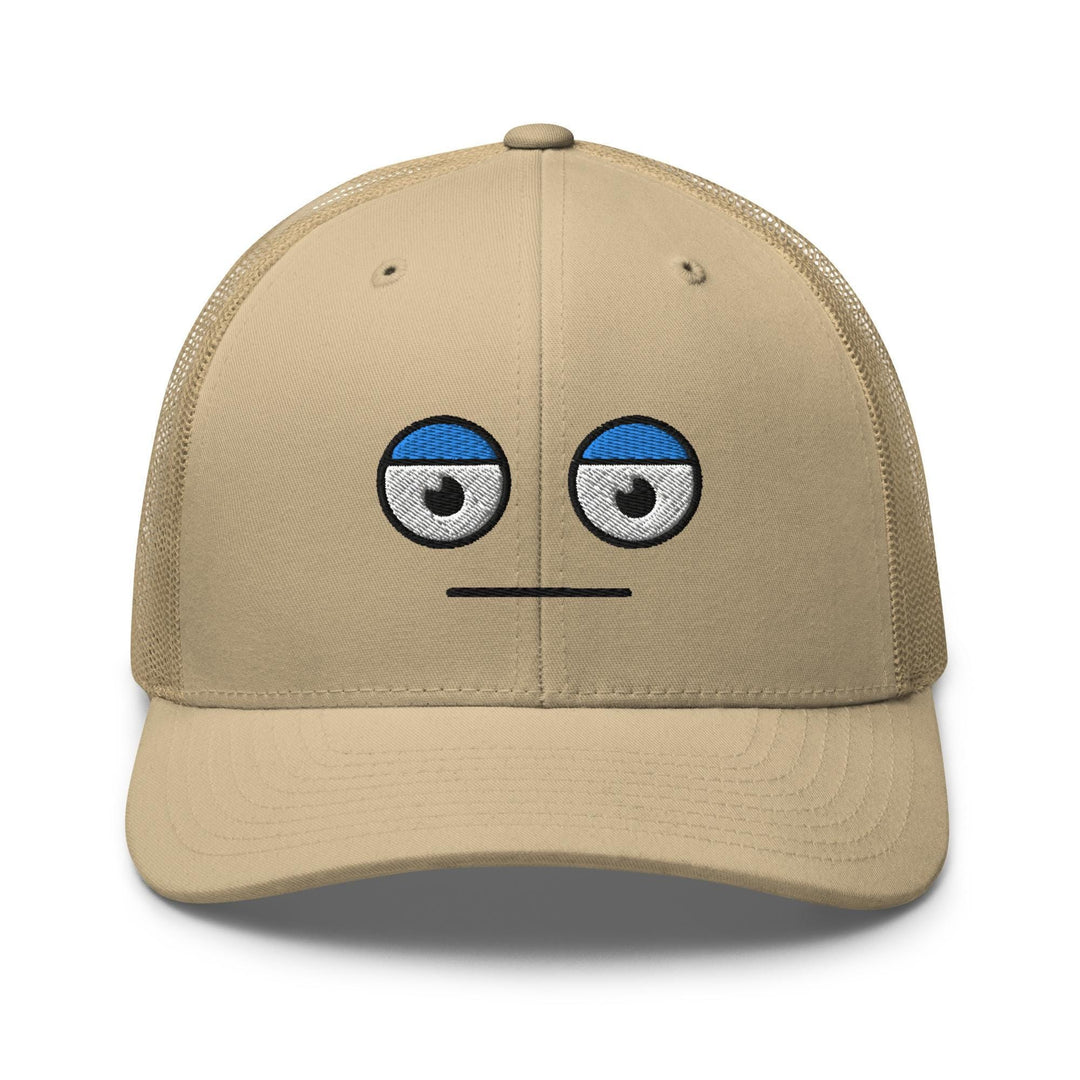 a tan hat with a face drawn on it