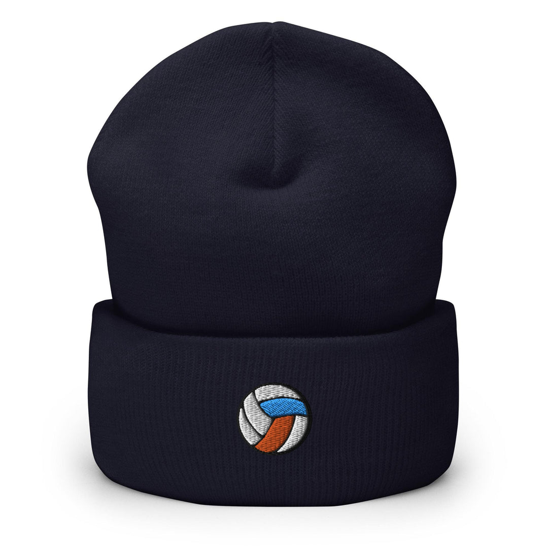 a blue hat with a volleyball ball on it