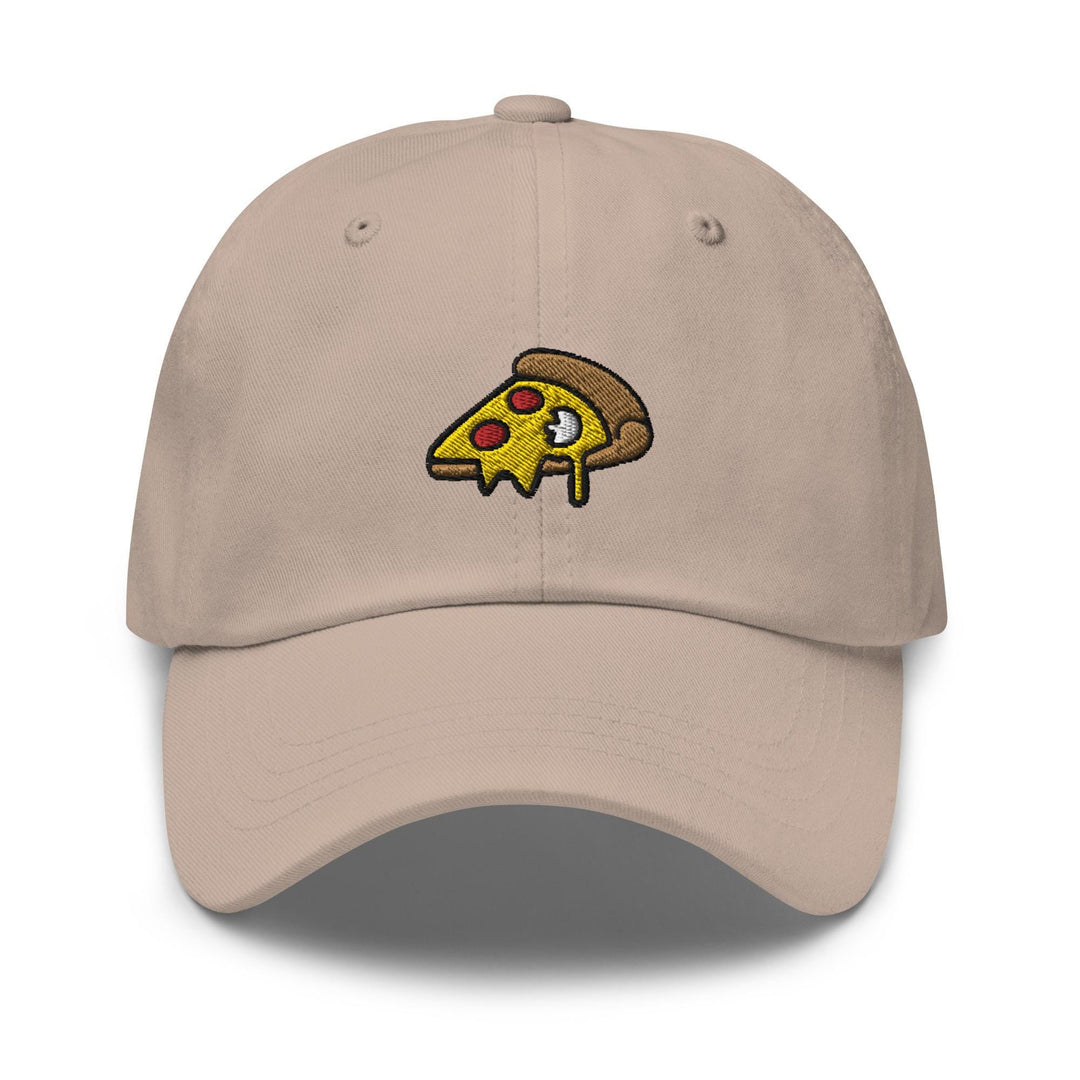 a baseball cap with a slice of pizza on it