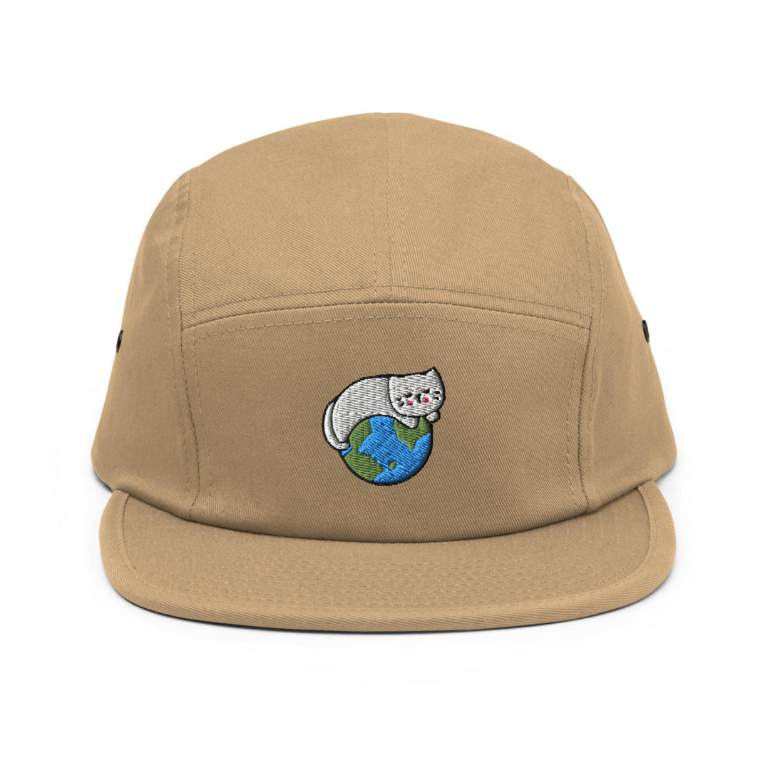 a brown hat with a cat on it