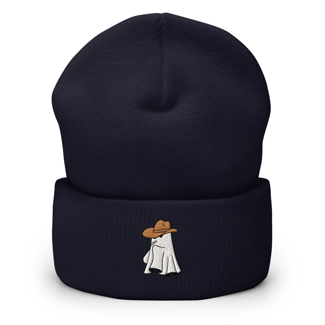 a beanie with a cartoon of a person wearing a hat