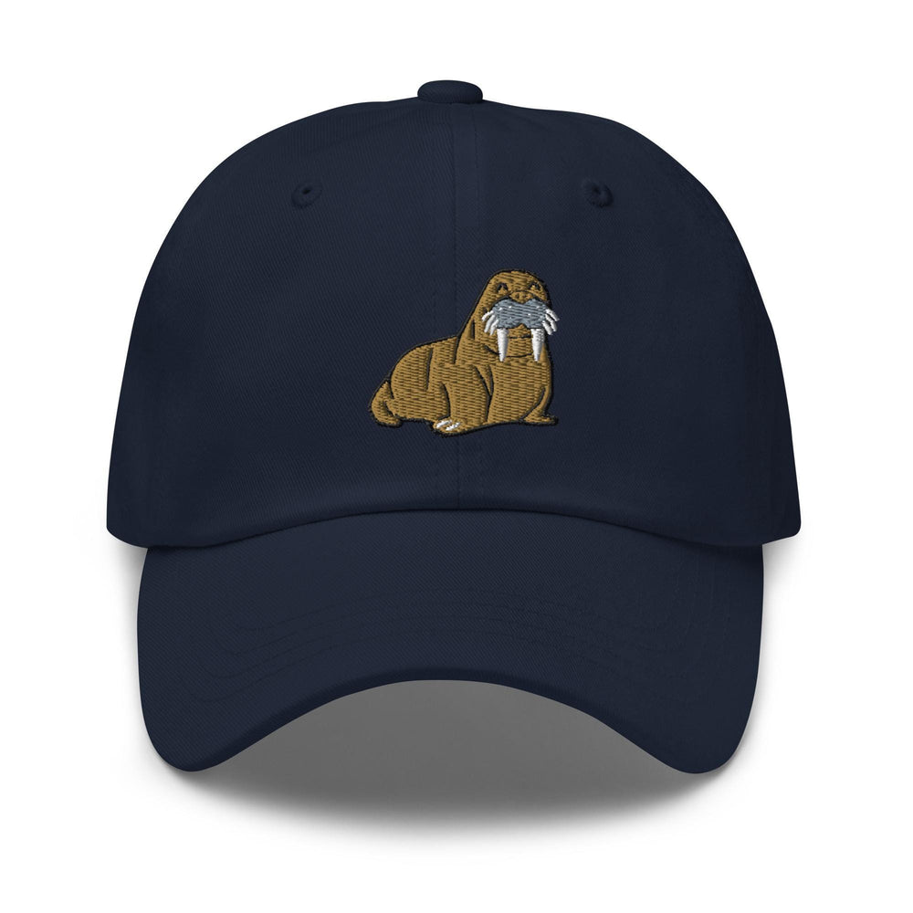 a blue hat with a dog embroidered on it
