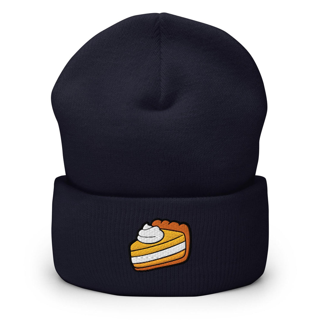 a beanie with a piece of cake on it