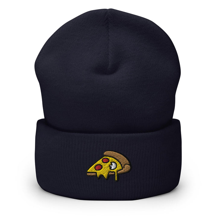a beanie with a slice of pizza on it