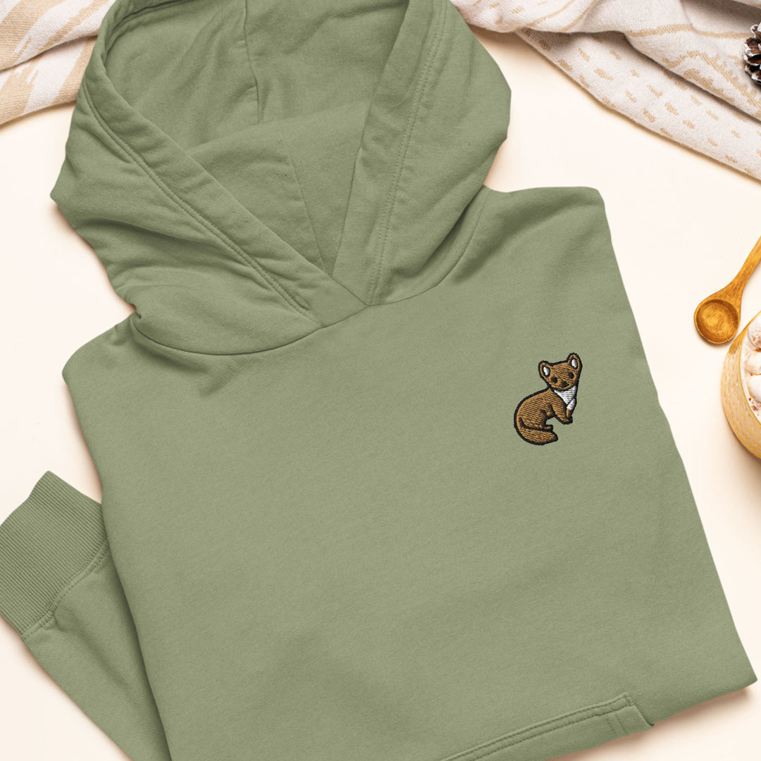 a green hoodie with a picture of a dog on it