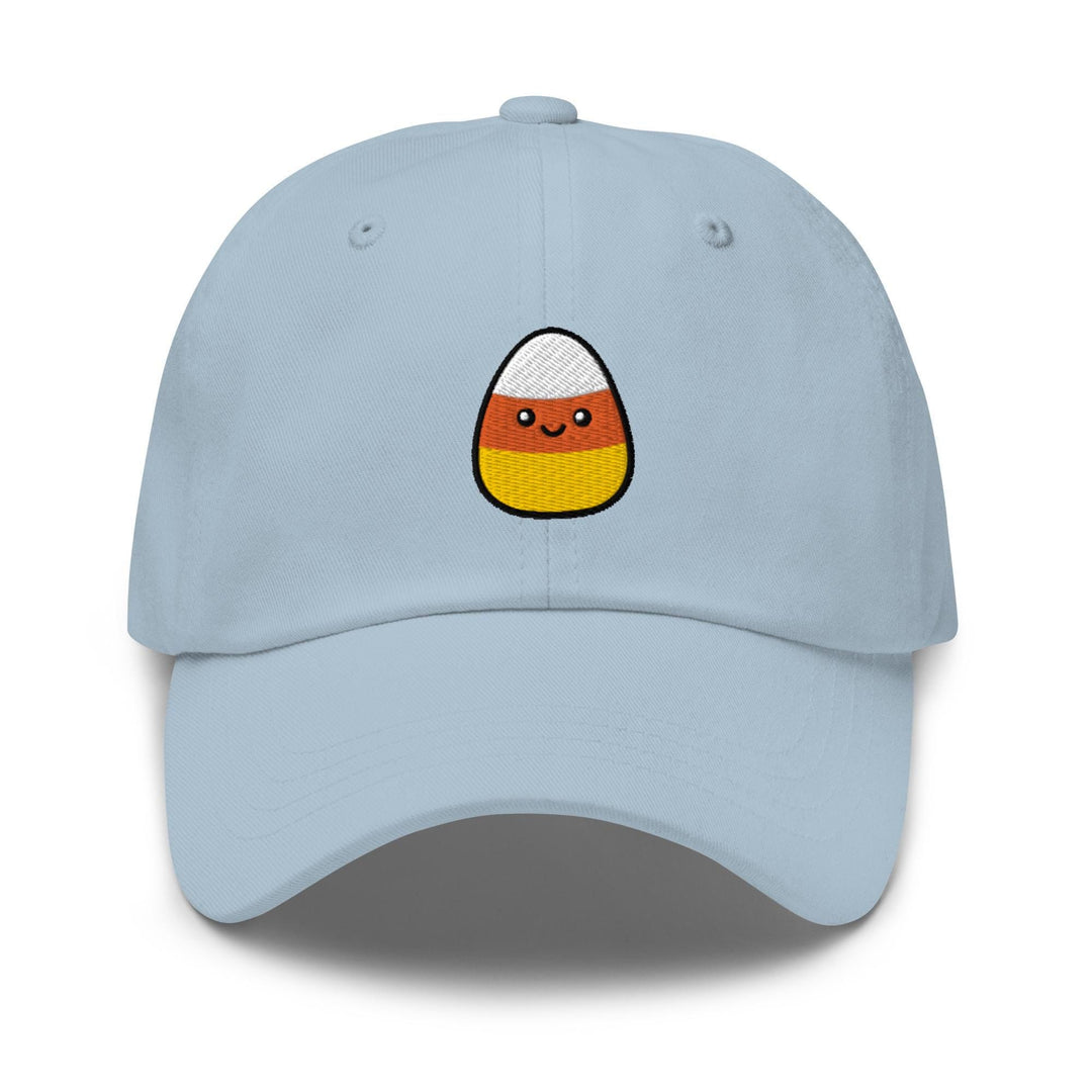 a light blue hat with an egg on it