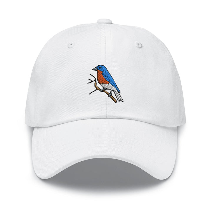 a white hat with a bird on it