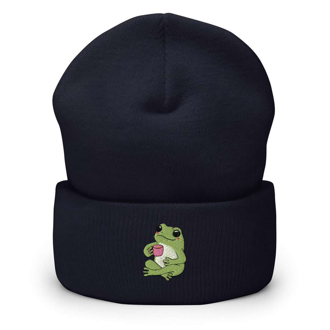 a beanie with a cartoon frog on it