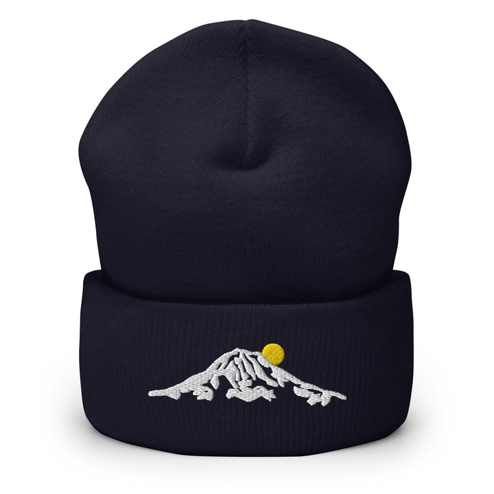 a beanie hat with a picture of a mountain on it