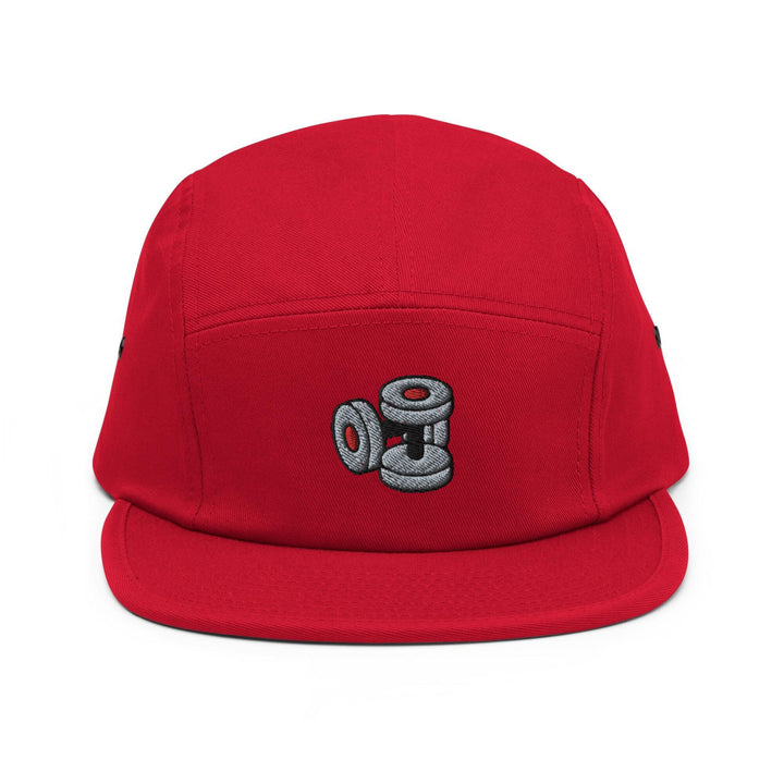 a red hat with a camera embroidered on it