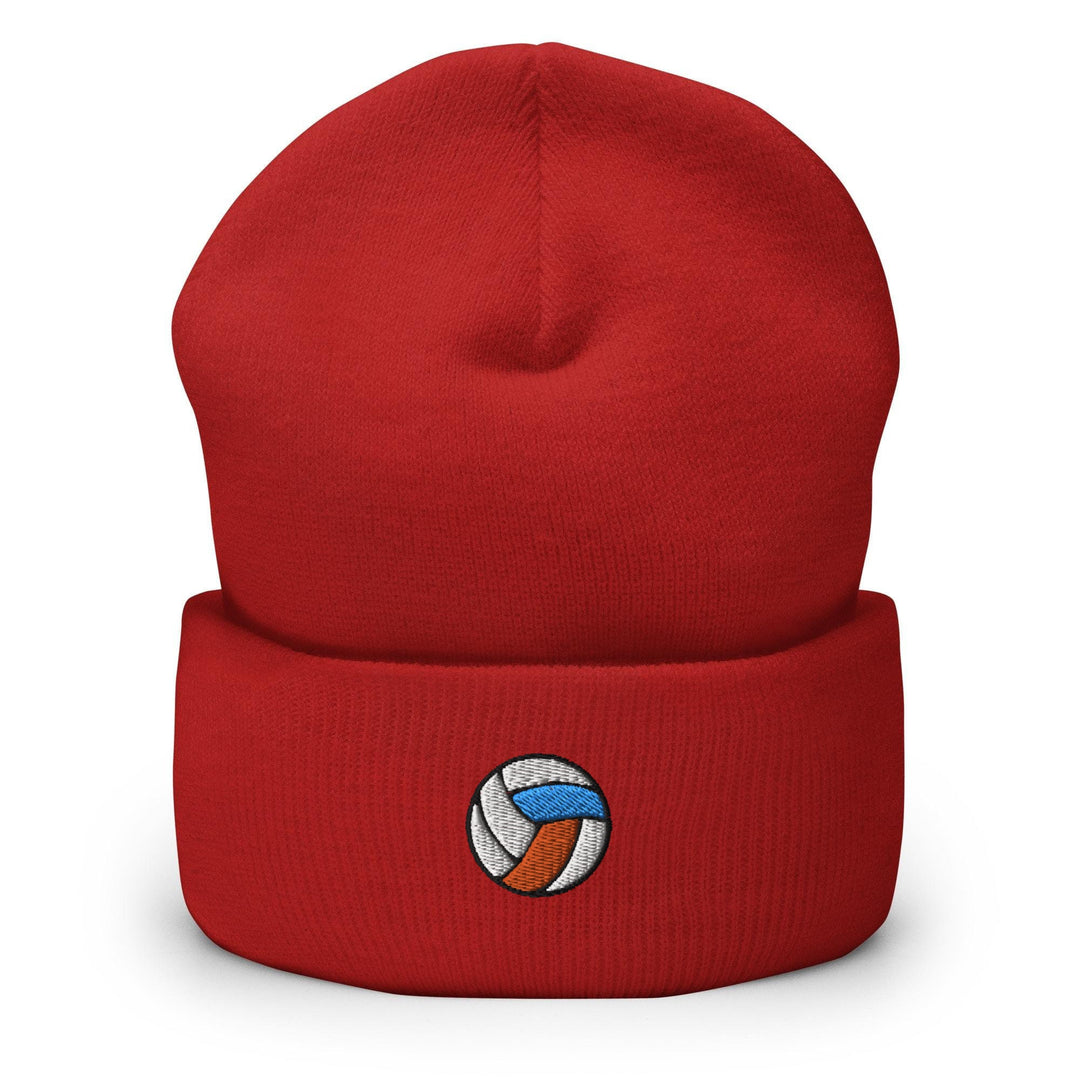 a red hat with a volleyball ball on it