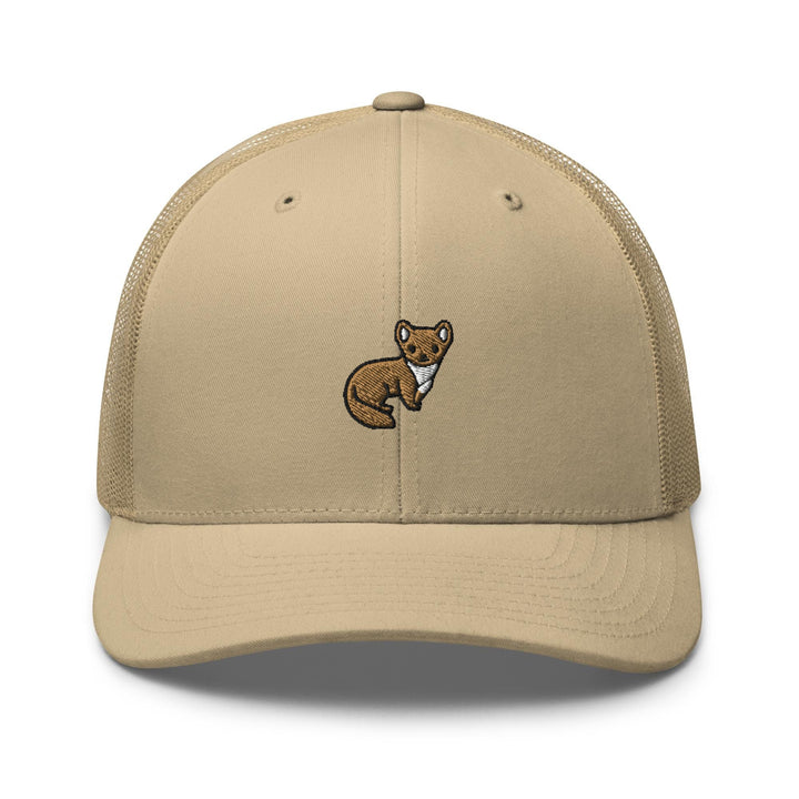 a tan hat with a brown bear embroidered on it
