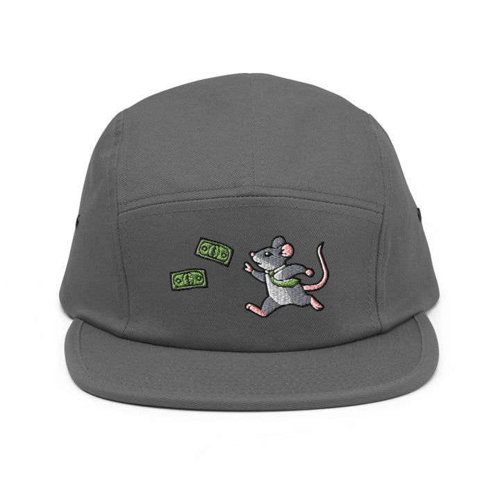 a gray hat with a cartoon mouse on it
