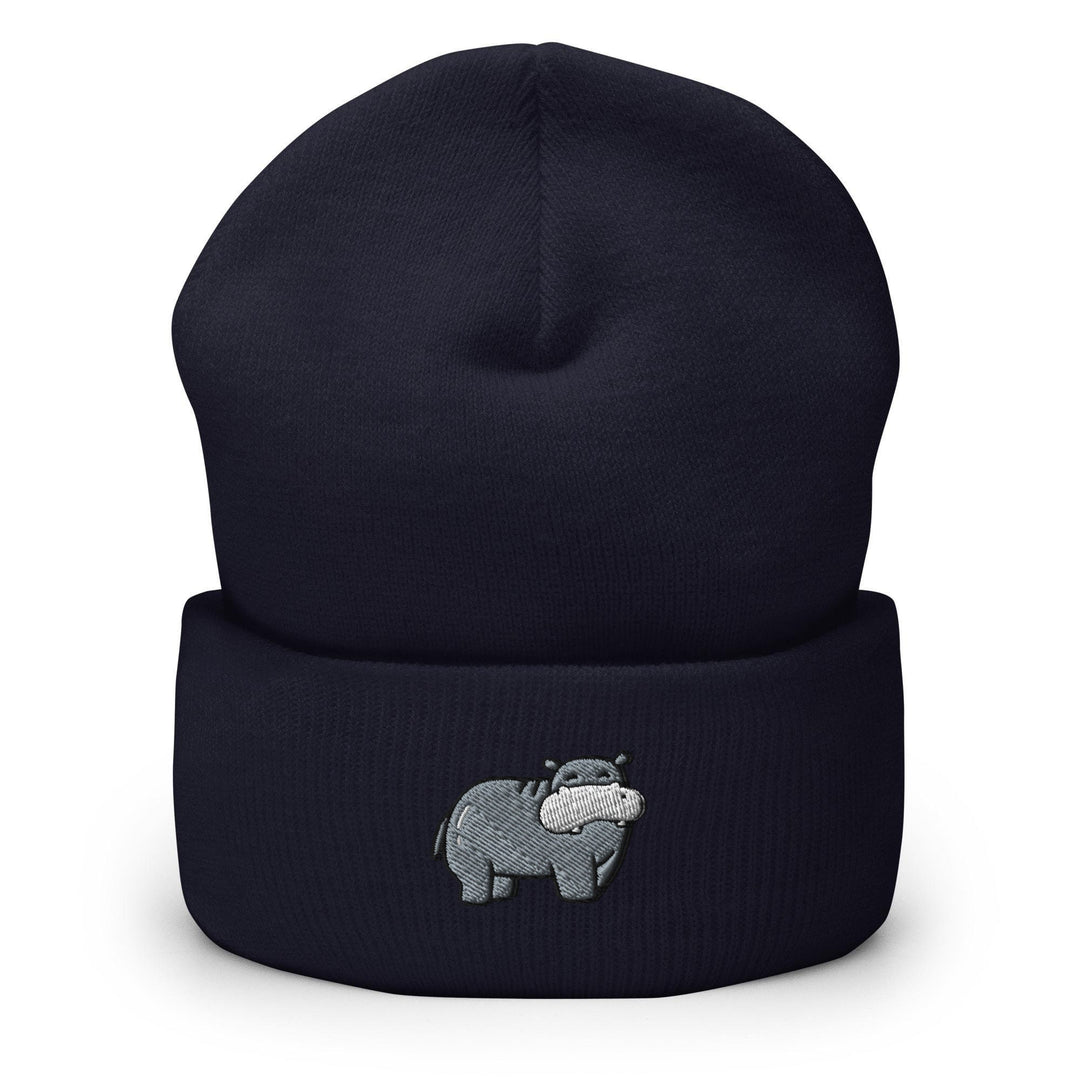 a beanie with a picture of a rhino on it