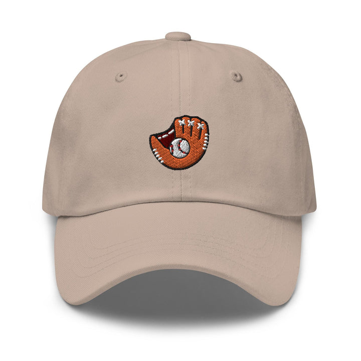 a baseball cap with a baseball glove on it