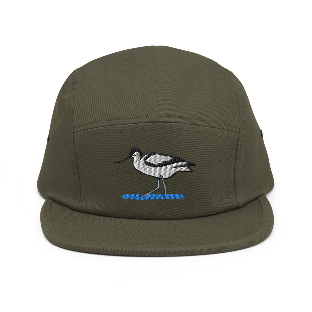 a green hat with a bird embroidered on it