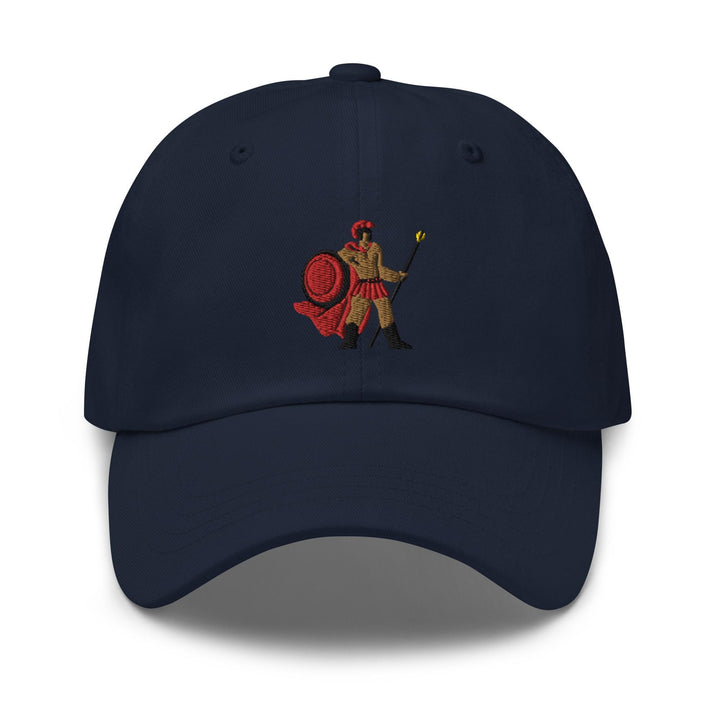 a baseball cap with a picture of a man holding a tennis racket