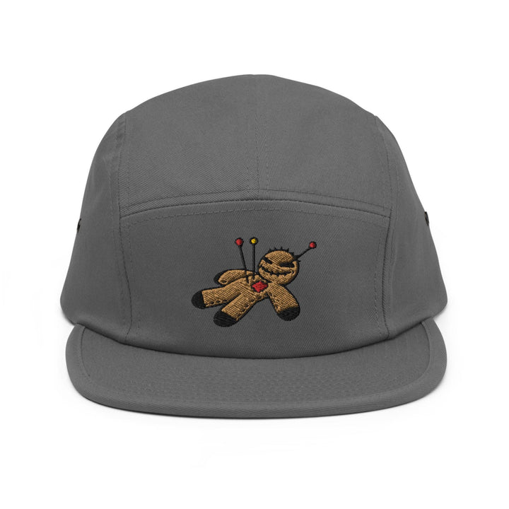 a gray hat with a teddy bear embroidered on it