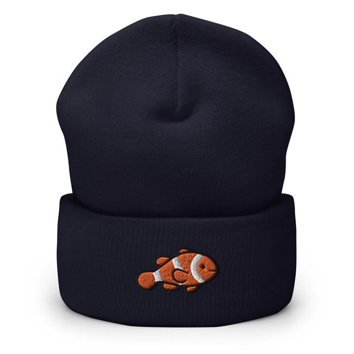 a beanie hat with an orange clown fish on it