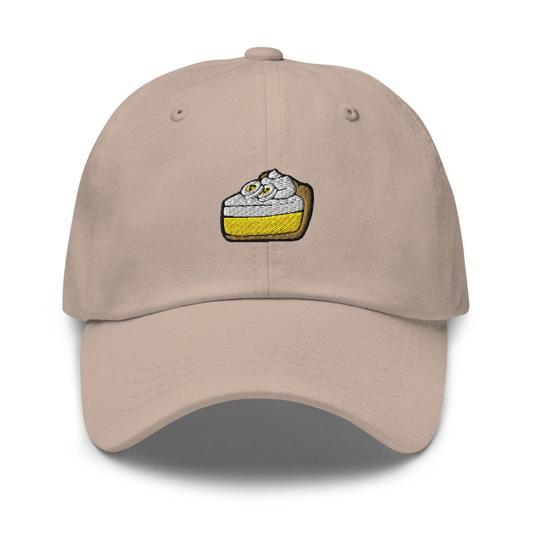 a hat with a cake embroidered on it