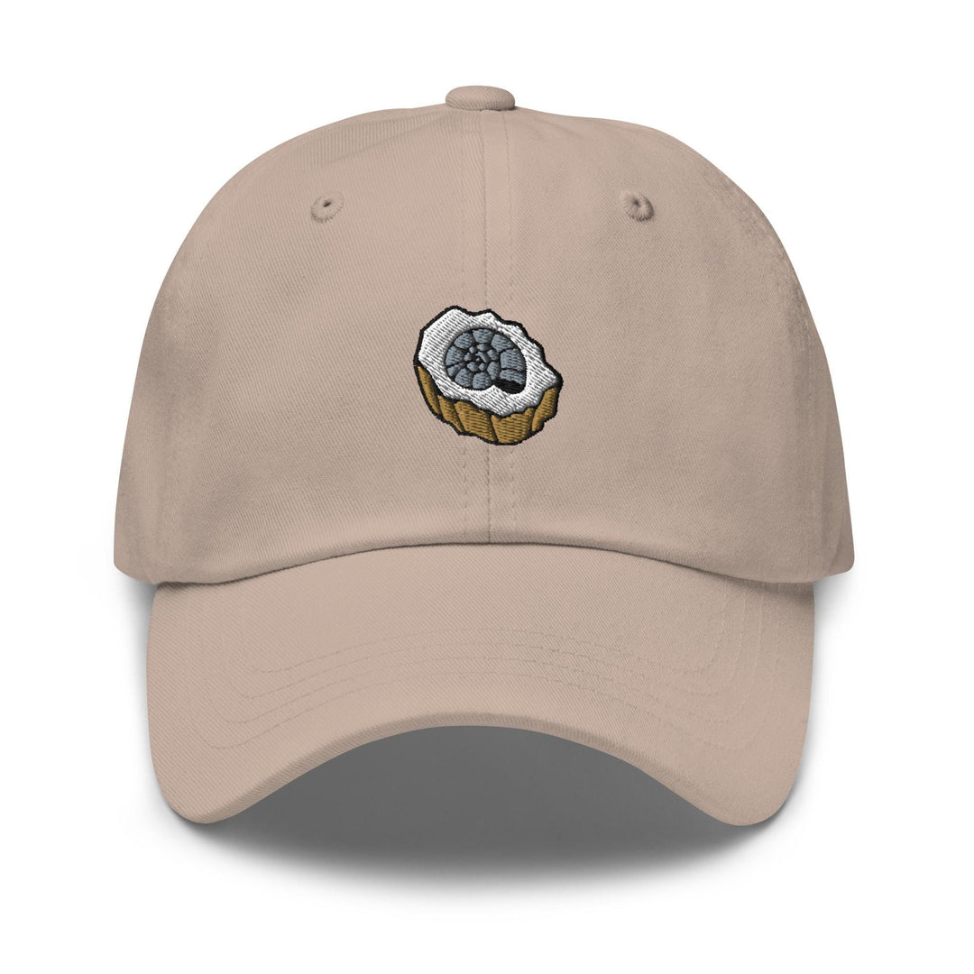 a baseball cap with a doughnut embroidered on it