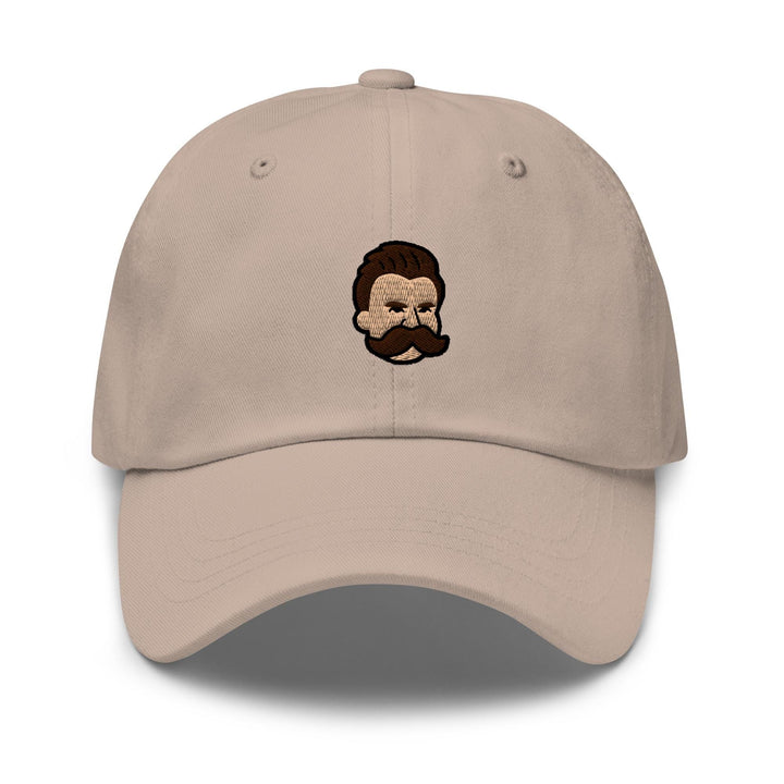 a baseball cap with a picture of a man with a beard