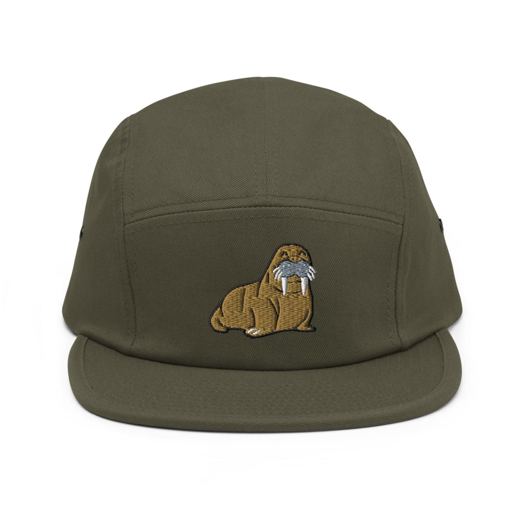 a green hat with a dog embroidered on it