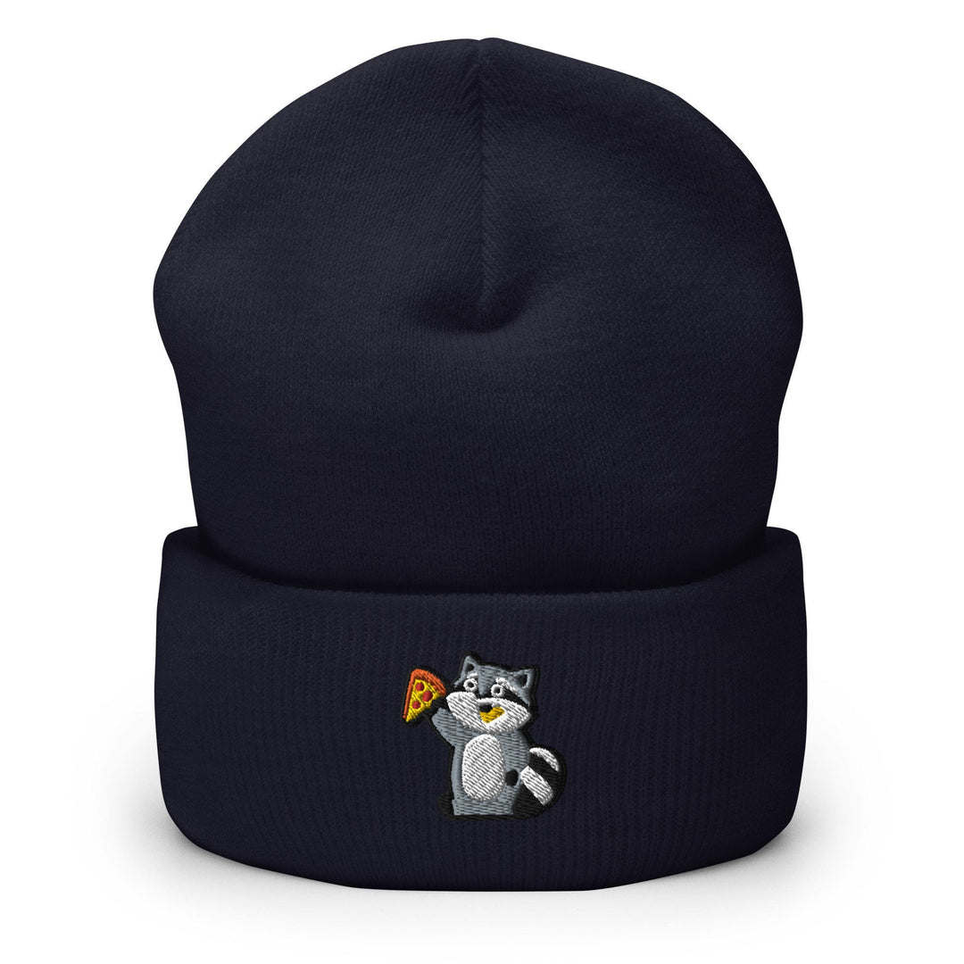a hat with a cat holding a pizza slice