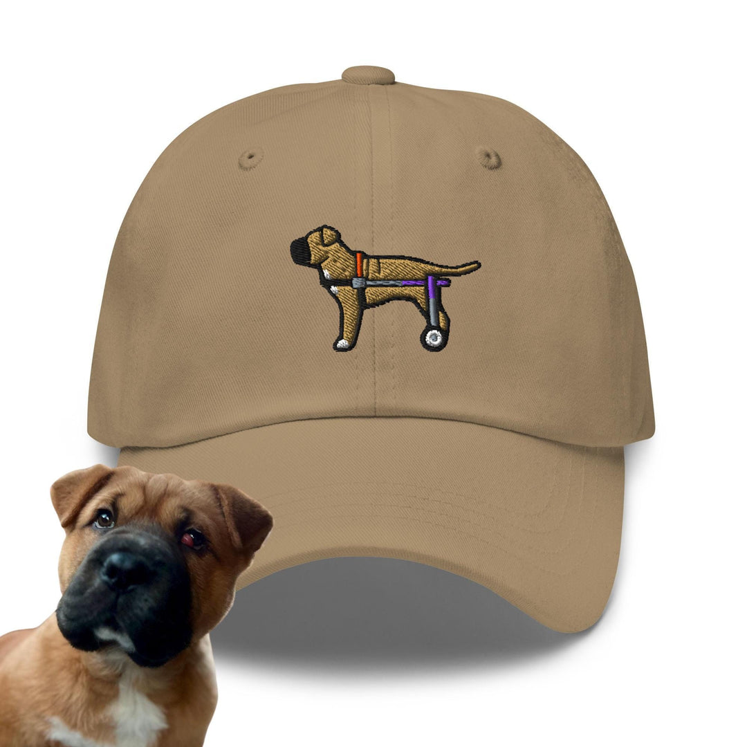 a tan hat with a brown dog on it