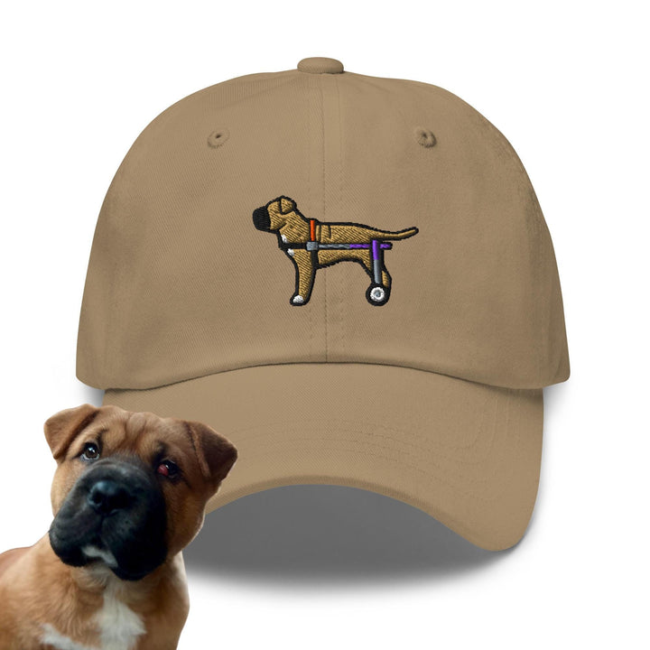 a tan hat with a brown dog on it