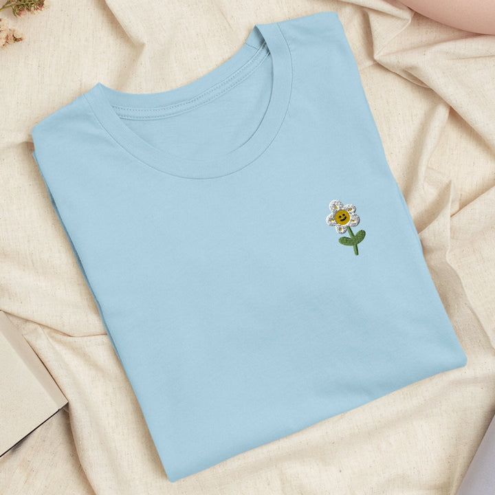 Smiling Daisy Flower Embroidered T-shirt