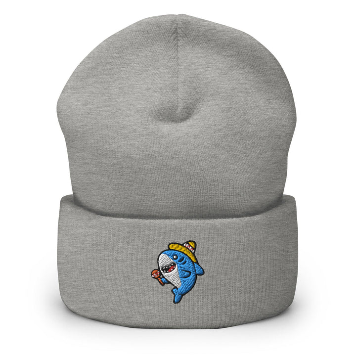 a gray beanie with a cartoon character on it