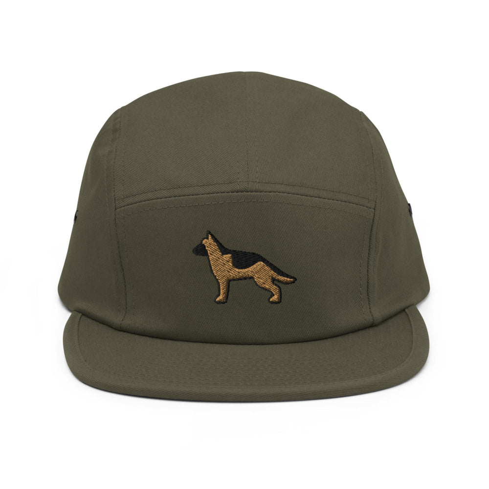 a green hat with a dog embroidered on it